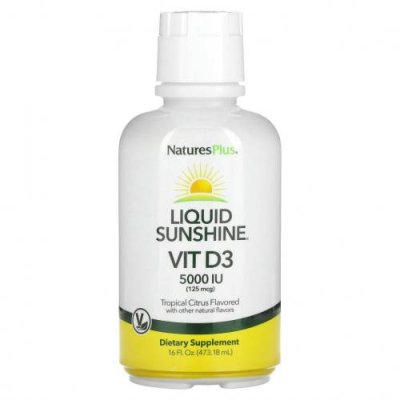 NaturesPlus, Liquid Sunshine, витамин D3, тропические цитрусы, 125 мкг (5000 МЕ), 473,18 мл (16 жидк. Унций) / Витамин D | Аптека | V4.Ru: Маркетплейс