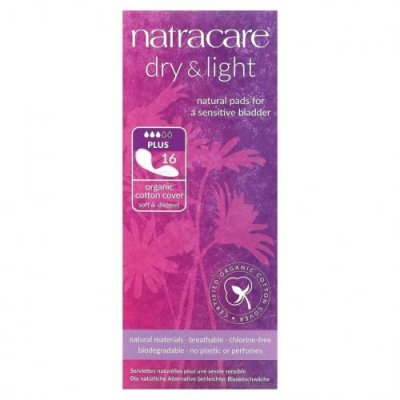 Natracare, Dry & Light, покрытие из органического хлопка, плюс, 16 прокладок / Одноразовые прокладки | Аптека | V4.Ru: Маркетплейс