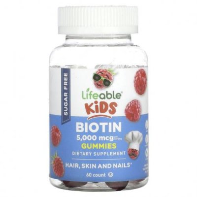 Lifeable, Kids Biotin Gummies, малина, 2500 мкг, 60 шт. / Здоровье детей | Аптека | V4.Ru: Маркетплейс