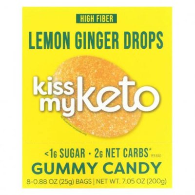 Kiss My Keto, Gummy Candy, лимонно-имбирные капли, 8 пакетиков по 25 г (0,88 унции) / Шоколад и сладости | Аптека | V4.Ru: Маркетплейс