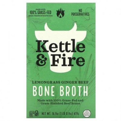 Kettle & Fire, Bone Broth, говядина с лемонграссом и имбирем, 479 г (16,9 унции) / Бульоны и мясные отвары | Аптека | V4.Ru: Маркетплейс