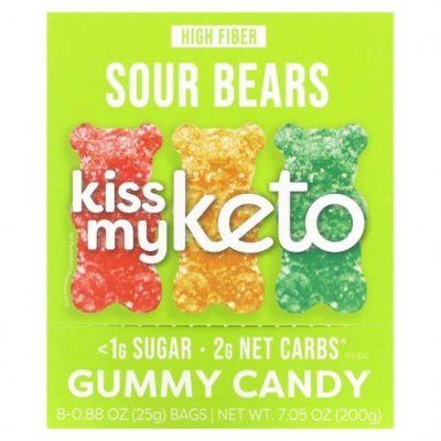 Kiss My Keto, Gummy Candy, кислые мишки, 8 пакетиков, 25 г (0,88 унции) / Леденцы | Аптека | V4.Ru: Маркетплейс