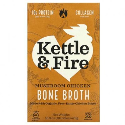 Kettle & Fire, Bone Broth, курица с грибами, 479 г (16,9 унции) / Бульоны и мясные отвары | Аптека | V4.Ru: Маркетплейс