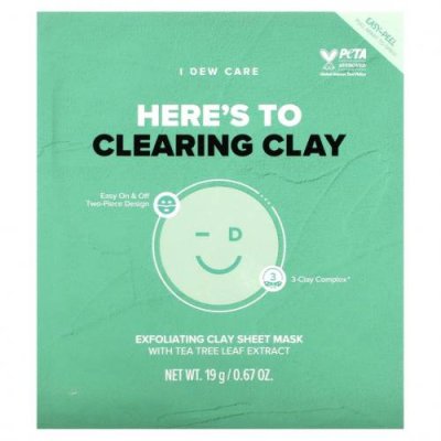 I Dew Care, Here's To Clearing Clay, отшелушивающая тканевая маска из глины, 4 тканевые маски, 19 г (0,67 унции) каждая / Тканевые маски | Аптека | V4.Ru: Маркетплейс