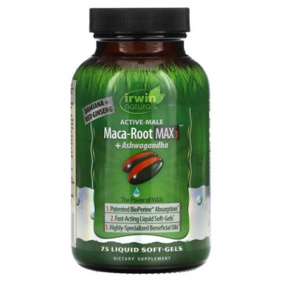 Irwin Naturals, Maca Root Max 3 + ашваганда, 75 желатиновых капсул / Мака | Аптека | V4.Ru: Маркетплейс