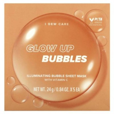 I Dew Care, Glow Up Bubbles, тканевая маска с сияющими пузырьками, 5 шт. Масок, 24 г (0,84 унции) / Тканевые маски | Аптека | V4.Ru: Маркетплейс