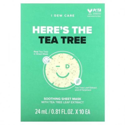 I Dew Care, Here's The Tea Tree, успокаивающая тканевая маска, 10 листовых масок, по 24 мл (0,81 жидк. Унции) / Тканевые маски | Аптека | V4.Ru: Маркетплейс