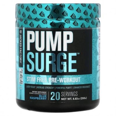 Jacked Factory, Pump Surge, предтренировочный комплекс без стимуляторов, со вкусом голубой малины, 250 г (8,82 унции) / Стимуляторы | Аптека | V4.Ru: Маркетплейс