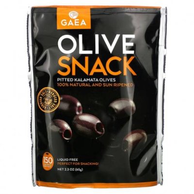 Gaea, Olive Snack, оливки каламаты без косточек, 65 г (2,3 унции) / Оливки | Аптека | V4.Ru: Маркетплейс