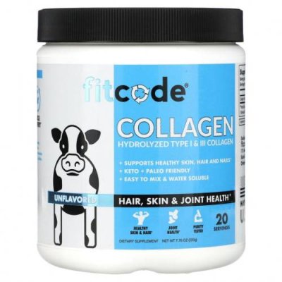 FITCODE, Collagen, гидролизованный коллаген типов I и III, без добавок, 220 г (7,76 унции) / Коллаген, добавки | Аптека | V4.Ru: Маркетплейс