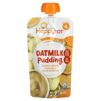 Happy Family Organics, Happy Tot, овсяный пудинг, этап 4, органическое овсяное молоко, бананы и батат, 113 г (4 унции) / Еда в пакетах, пюре и другие блюда | Аптека | V4.Ru: Маркетплейс