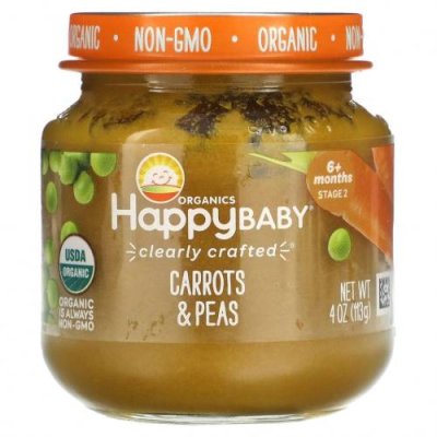 Happy Family Organics, Happy Baby, для детей от 6 месяцев, морковь и горох, 113 г (4 унции) / Еда в пакетах, пюре и другие блюда | Аптека | V4.Ru: Маркетплейс