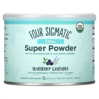 Four Sigmatic, Chill Super Powder с магнием и успокаивающими травами, голубика и лаванда, 140 г (4,94 унции) / Смеси зелени и суперфудов | Аптека | V4.Ru: Маркетплейс