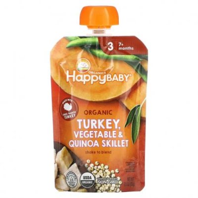 Happy Family Organics, Happy Baby, от 7 месяцев, органические сковороды с индейкой, овощами и киноа, 99 г (3,5 унции) / Еда в пакетах, пюре и другие блюда | Аптека | V4.Ru: Маркетплейс