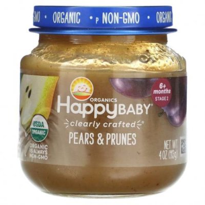 Happy Family Organics, Happy Baby, для детей от 6 месяцев, груши и чернослив, 113 г (4 унции) / Еда в пакетах, пюре и другие блюда | Аптека | V4.Ru: Маркетплейс