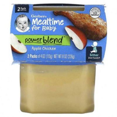 Gerber, Mealtime for Baby, PowerBlend, 2nd Foods, курица с яблоком, 2 пакетика по 113 г (4 унции) / Еда в пакетах, пюре и другие блюда | Аптека | V4.Ru: Маркетплейс