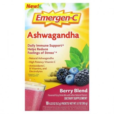 Emergen-C, Ашваганда, ягодная смесь, 18 пакетиков по 9,2 г (0,32 унции) / Ашваганда | Аптека | V4.Ru: Маркетплейс