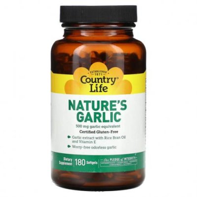 Country Life, Nature's Garlic, 500 мг, 180 мягких таблеток / Чеснок | Аптека | V4.Ru: Маркетплейс