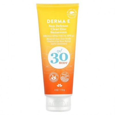 DERMA E, Sun Defense Clear Zinc, солнцезащитное средство для тела, SPF 30, без запаха, 113 г (4 унции) / Солнцезащитные средства | Аптека | V4.Ru: Маркетплейс