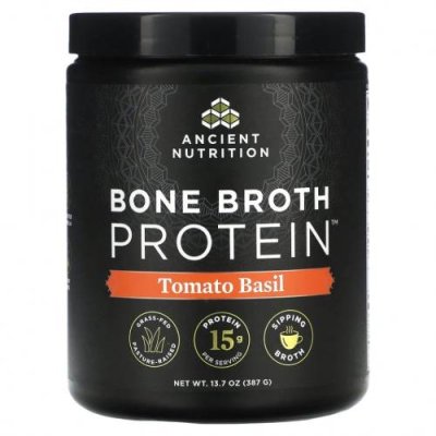 Dr. Axe / Ancient Nutrition, Bone Broth Protein, томатный базилик, 387 г (13,7 унции) / Костный бульон | Аптека | V4.Ru: Маркетплейс