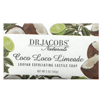 Dr. Jacobs Naturals, Отшелушивающее кастильское мыло с люфой, Coco Loco, лаймад, 142 г (5 унций) / Кастильское мыло | Аптека | V4.Ru: Маркетплейс