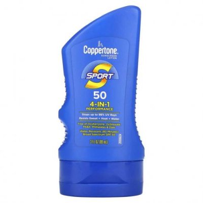 Coppertone, Sport, солнцезащитный лосьон, эффективность 4-в-1, SPF 50, 89 мл (3 жидк. Унции) / Солнцезащитные средства | Аптека | V4.Ru: Маркетплейс