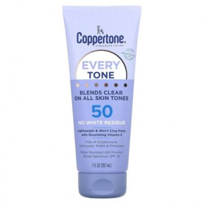 Coppertone, Солнцезащитный лосьон, Every Tone, SPF 50, 207 мл (7 жидк. Унций) / Солнцезащитные средства | Аптека | V4.Ru: Маркетплейс