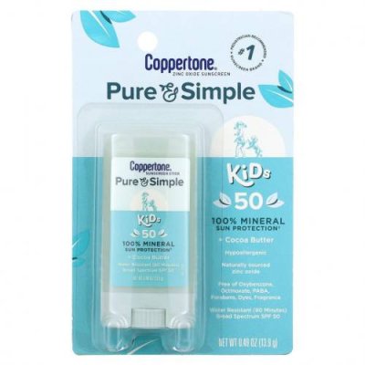 Coppertone, Pure & Simple, Kids, солнцезащитный стик для детей, SPF 50, какао-масло, 13,9 г (0,49 унции) / Детские солнцезащитные средства | Аптека | V4.Ru: Маркетплейс