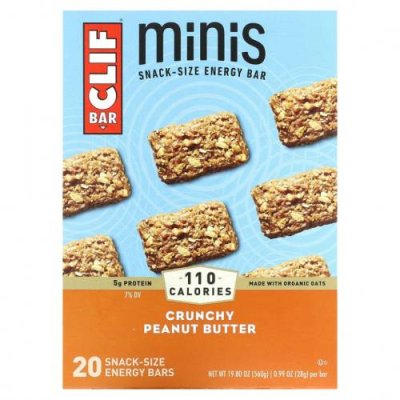 Clif Bar, Minis, энергетический батончик для снеков, хрустящее арахисовое масло, 20 батончиков по 28 г (0,99 унции) / Энергетические батончики | Аптека | V4.Ru: Маркетплейс