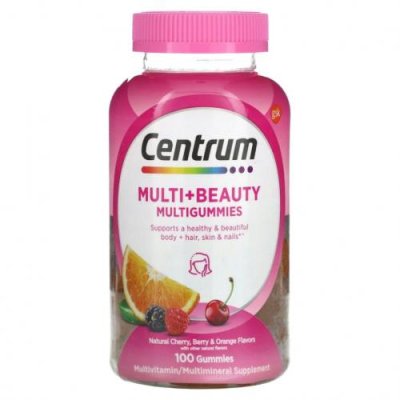 Centrum, Multi + Beauty жевательные таблетки, натуральные вишня, ягоды и апельсин, 100 жевательных таблеток / Мультивитамины | Аптека | V4.Ru: Маркетплейс