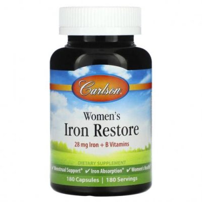 Carlson, Women's Iron Restore, 28 mg Iron + B Vitamins, 180 Capsules / Железо | Аптека | V4.Ru: Маркетплейс