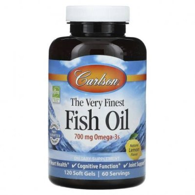 Carlson, The Very Finest Fish Oil, натуральный лимон, 700 мг, 120 мягких таблеток / Рыбий жир омега-3 | Аптека | V4.Ru: Маркетплейс