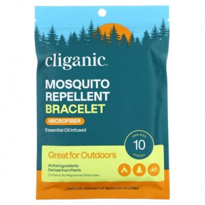 Cliganic, Браслет от комаров, с эфирным маслом, универсальный размер, 10 браслетов, по 0,11 унции / Средства от насекомых, для малышей | Аптека | V4.Ru: Маркетплейс