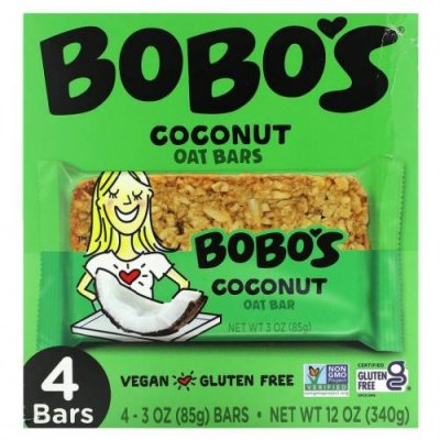 Bobo's Oat Bars, Кокосовые и овсяные батончики, 4 батончика по 85 г (3 унции) / Батончики для перекуса | Аптека | V4.Ru: Маркетплейс