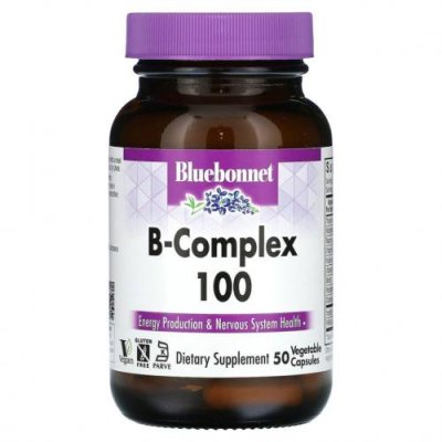 Bluebonnet Nutrition, B-Complex 100, витамины группы B, 50 растительных капсул / Комплекс витаминов группы B | Аптека | V4.Ru: Маркетплейс