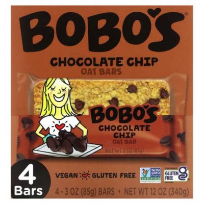 Bobo's Oat Bars, Овсяные батончики с шоколадной крошкой, 4 батончика по 85 г (3 унции) / Батончики для перекуса | Аптека | V4.Ru: Маркетплейс