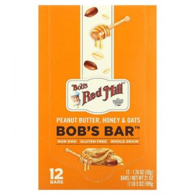 Bob's Red Mill, Bob's Bar, арахисовая паста, мед и овес, 12 батончиков по 50 г (1,76 унции) / Питательные батончики | Аптека | V4.Ru: Маркетплейс