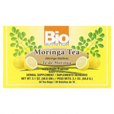 Bio Nutrition, Moringa Tea, лимон, без кофеина, 30 чайных пакетиков, 58,8 г (2,1 унции) / Лечебные чаи | Аптека | V4.Ru: Маркетплейс