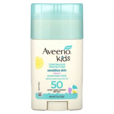 Aveeno, Kids, солнцезащитный стик для чувствительной кожи, SPF 50, без отдушек, 42 г (1,5 унции) / Детские солнцезащитные средства | Аптека | V4.Ru: Маркетплейс