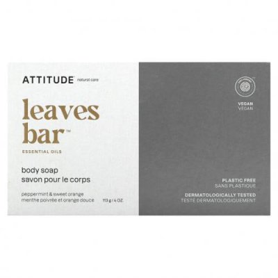 ATTITUDE, Leaves Bar, мыло для тела, перечная мята и сладкий апельсин, 113 г (4 унции) / Мыло для тела и рук | Аптека | V4.Ru: Маркетплейс