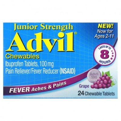 Advil, Junior Strength, жевательные таблетки, для возраста 2–11 лет, со вкусом винограда, 24 жевательные таблетки / Боль и повышенная температура | Аптека | V4.Ru: Маркетплейс