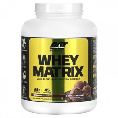 GAT, Whey Matrix, комплекс из четырех смесей сывороточного протеина, шоколадное мороженое, 2,06 кг (4,5 фунта) / Концентрат сывороточного протеина | Аптека | V4.Ru: Маркетплейс