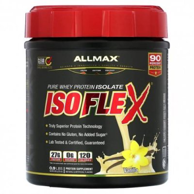 ALLMAX, Isoflex, чистый изолят сывороточного протеина, ваниль, 425 г (0,9 фунта) / Изолят сывороточного протеина | Аптека | V4.Ru: Маркетплейс