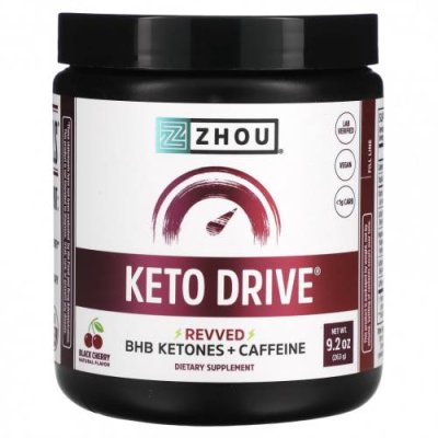 Zhou Nutrition, Keto Drive, Revved, черная вишня, 263 г (9,2 унции) / Кофеин | Аптека | V4.Ru: Маркетплейс