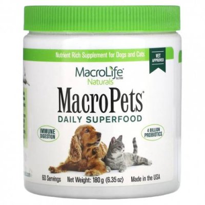 Macrolife Naturals, MacroPets, ежедневный суперфуд, для собак и кошек, 180 г (6,35 унции) / Пробиотики для питомцев | Аптека | V4.Ru: Маркетплейс