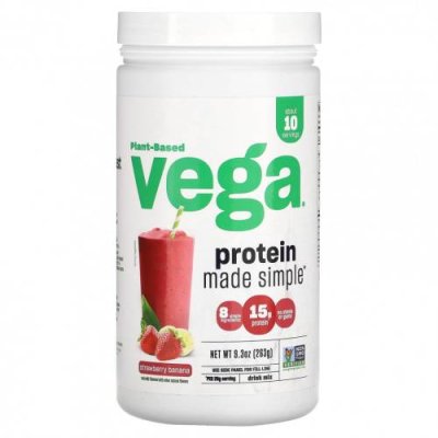 Vega, Plant-Based Protein Made Simple, клубника и банан, 263 г (9,3 унции) / Горох | Аптека | V4.Ru: Маркетплейс