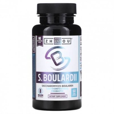 Zhou Nutrition, Saccharomyces Boulardii, Gastrointestinal Probiotic, 8 Billion, 60 Veggie Capsules / Сахаромицеты Буларди | Аптека | V4.Ru: Маркетплейс