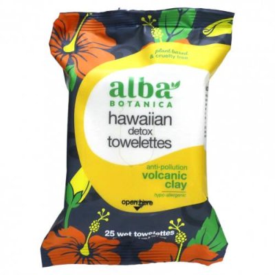 Alba Botanica, Hawaiian Detox Towelettes, 25 влажных салфеток / Салфетки для лица | Аптека | V4.Ru: Маркетплейс