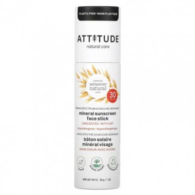 ATTITUDE, Oatmeal Sensitive Natural Care, солнцезащитный крем для лица с минералами, SPF 30, без запаха, 30 г (1 унция) / Солнцезащитные средства, лицо | Аптека | V4.Ru: Маркетплейс