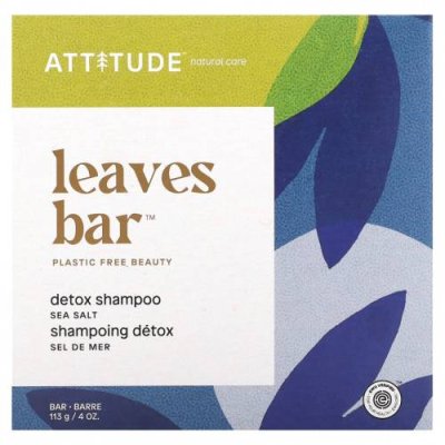 ATTITUDE, Leaves Bar, детокс-шампунь, морская соль, 113 г (4 унции) / Шампунь | Аптека | V4.Ru: Маркетплейс